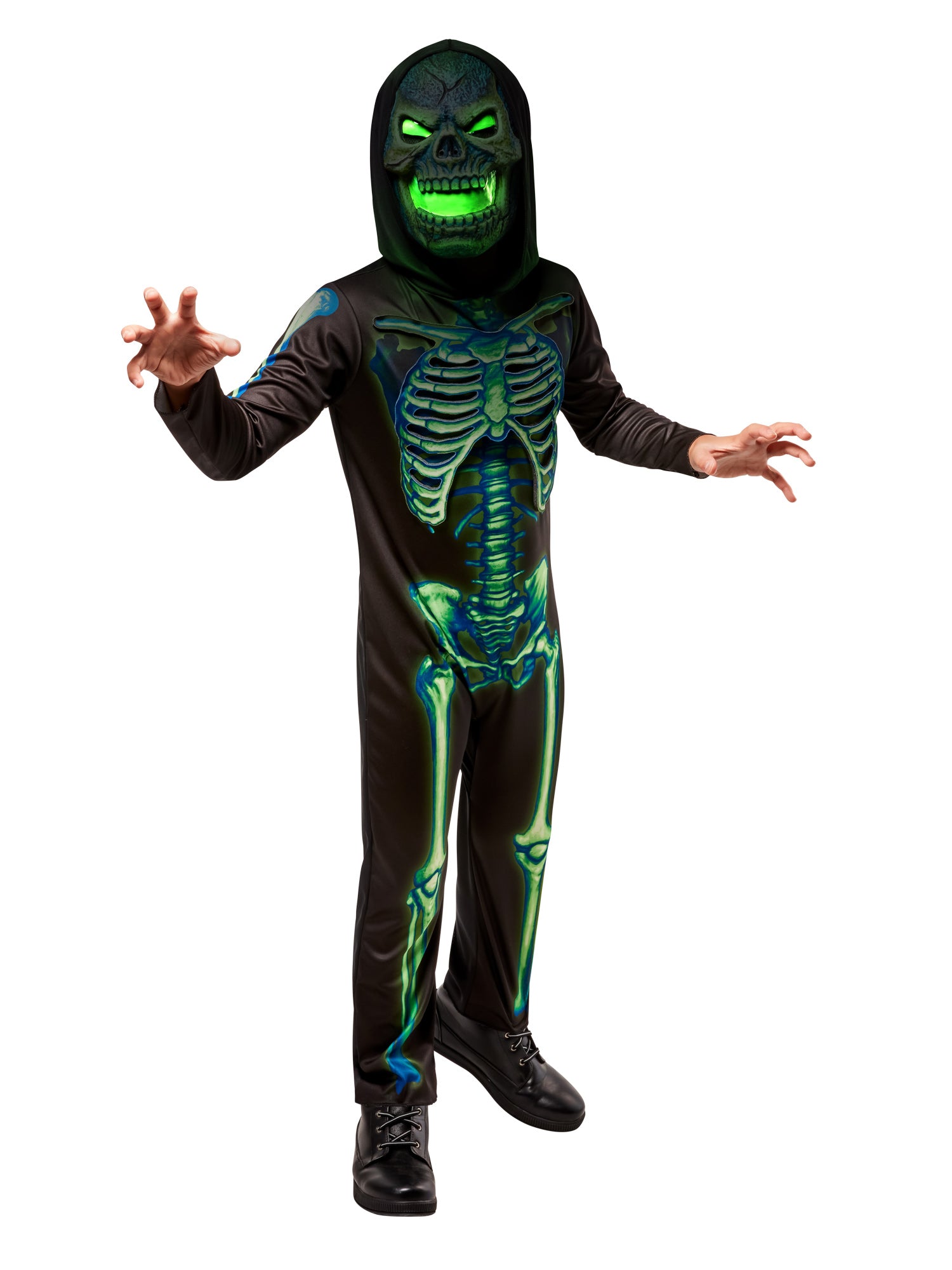 Boys' Neon Skeleton Costume with Light Up Mask - costumes.com