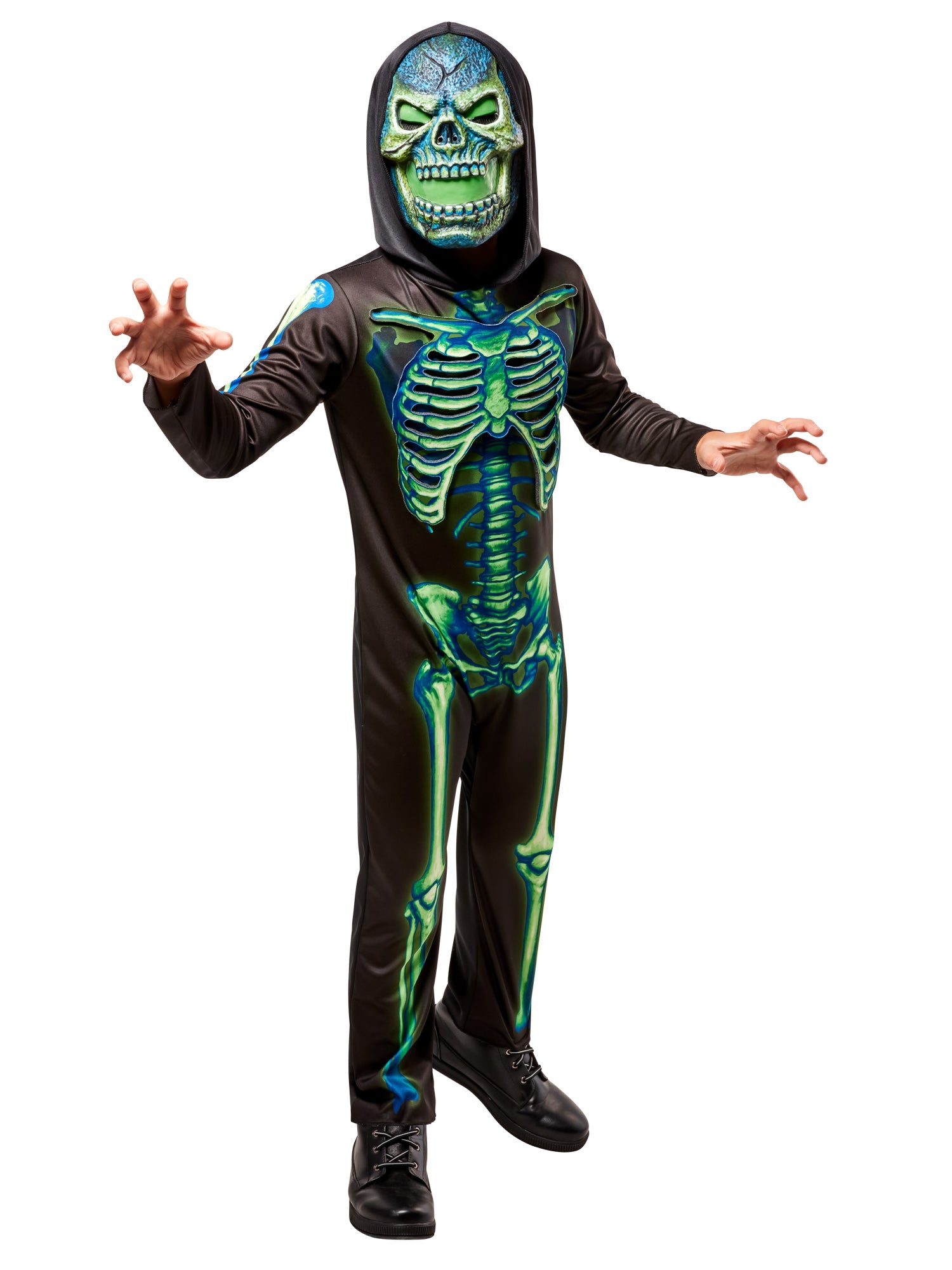 Boys' Neon Skeleton Costume with Light Up Mask - costumes.com