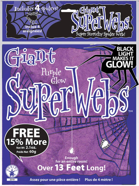 Giant Purple Glow Super Spiderweb with 4 Spiders - 60 Grams