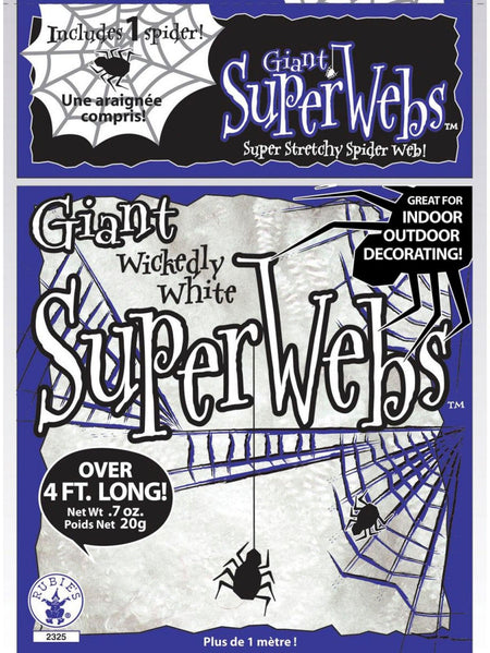 Giant Wickedly White Super Spiderweb with 4 Spiders - 138 Grams
