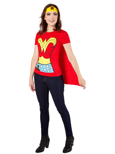 Women's Wonder Woman T-Shirt, Cape and Tiara Set