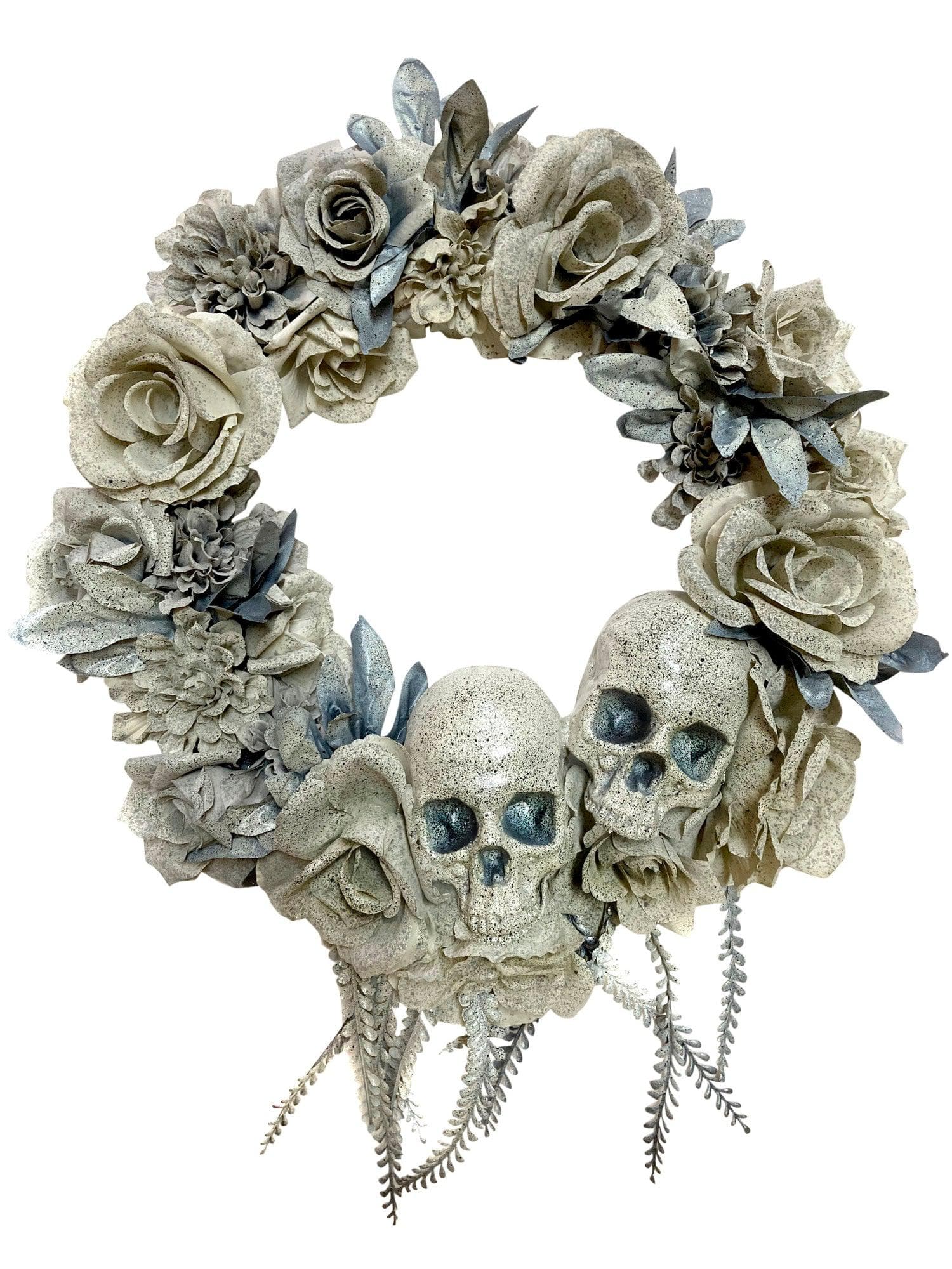 20 Inch Skull & Roses White Wreath Window Wall Decor - costumes.com