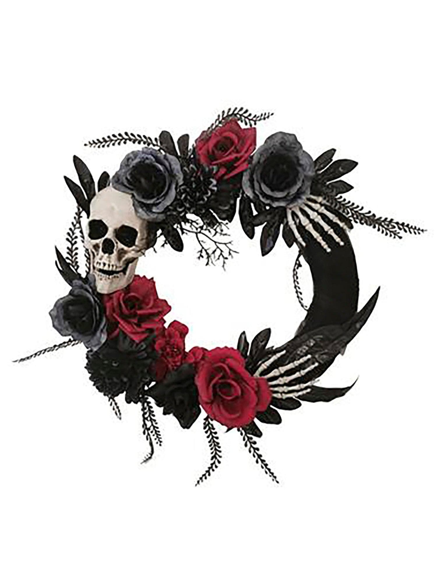 18 Inch Skull & Roses Black Wreath Window Wall Decor - costumes.com