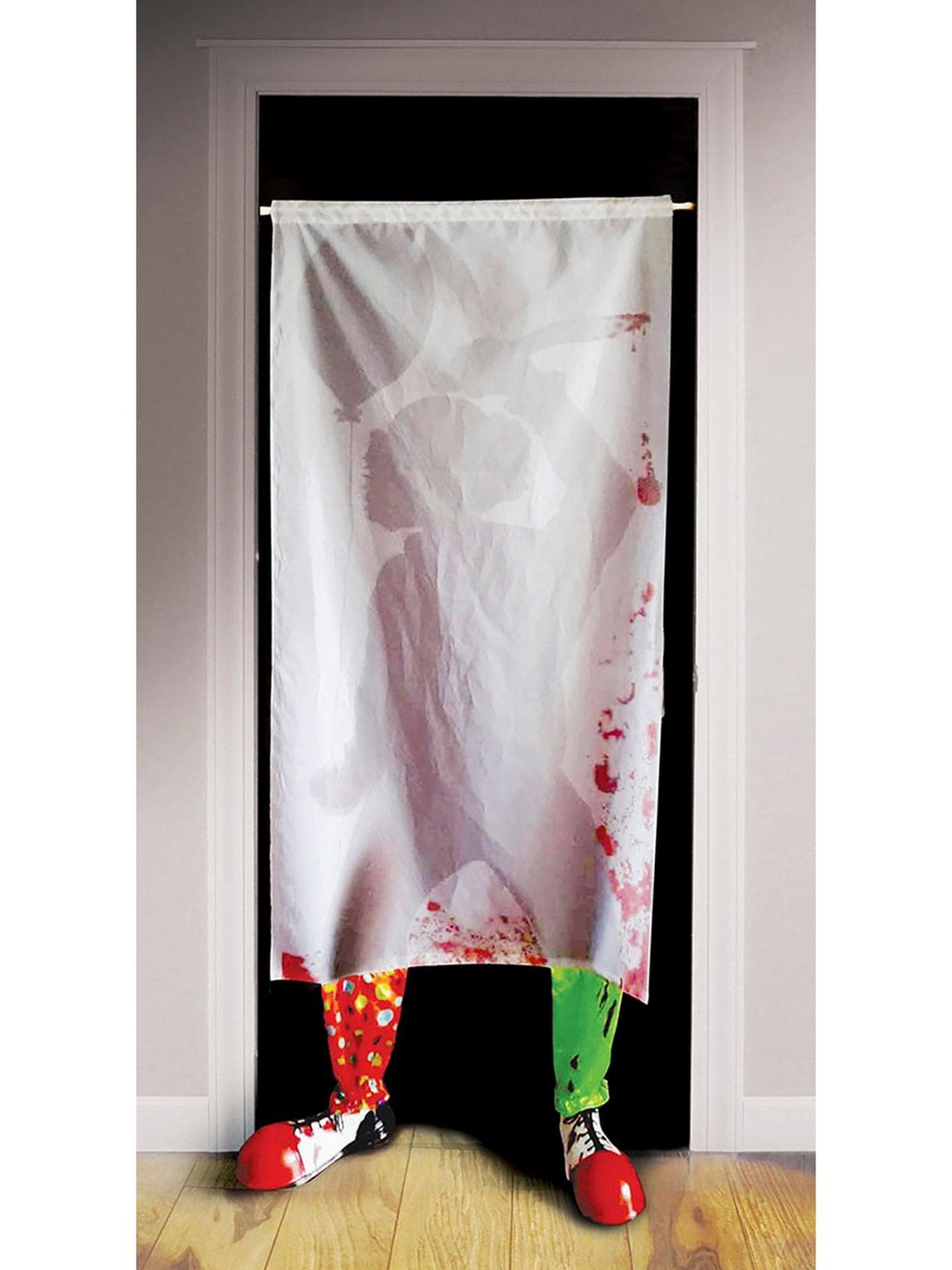 6 Foot Bloody Clown Killer Silhouette Curtain Hanging Prop - costumes.com