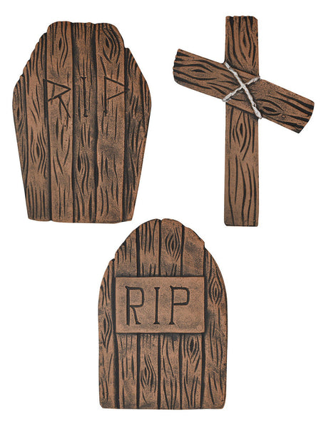 Faux Wood RIP Tombstone Graveyard Prop Set